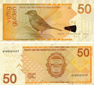 Нідерландські Антили 50 гульденів 2011 UNC Птах - Горобець (P30e) Б20356 фото