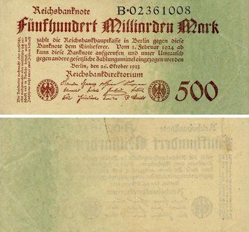 Banknote Germany 500000000000 Marks 1923 VF-AU 500 Billion (P127a)