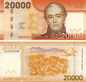 Чилі 20000 песо 2009 UNC Птахи Природний пам'ятник Салар-де-Суріре (P165) Б13403 фото