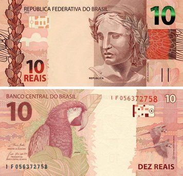 Банкнота Бразилія 10 реал 2010 (2019) UNC Папуга (P254e) Б17650 фото