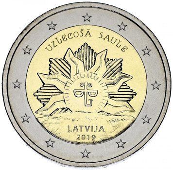 Coin Latvia 2 Euro 2019 Bimetal Rising Sun UNC