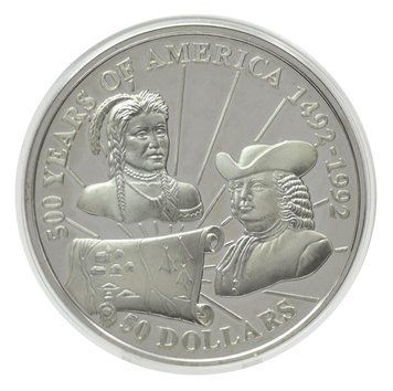 Монета Острови Кука 50 доларів 1993 Срібло Proof 500 років Відкриттю Америки &ndash; Вільям Пенн М22632 фото