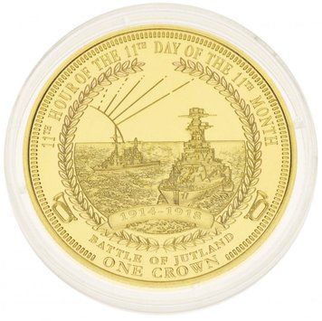 Тристан-да-Кунья 1 крона 2014 UNC Перша світова війна 2014-2018 - Ютландська бій Позолота М14279 фото