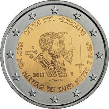Ватикан 2 євро 2017 &laquo;Святі Петро і Павло&raquo; UNC М06338 фото