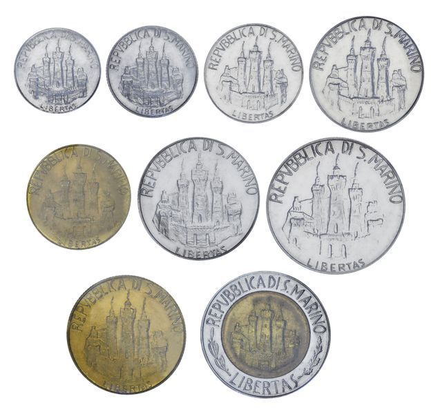 Набір монет Сан-Марино набір із 9 монет 1984 UNC 1, 2, 5, 10, 20, 50, 100, 200, 500 лір М00100 фото