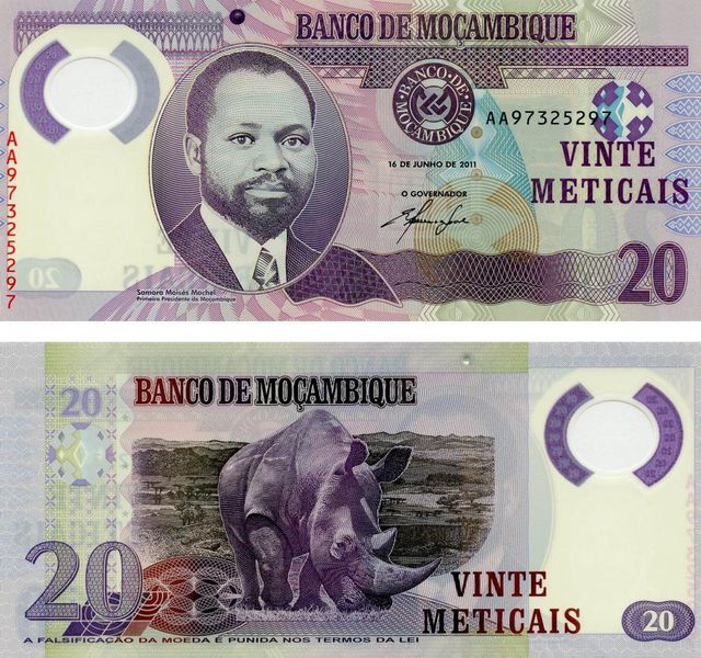 Mozambique 20 Metical 2011 UNC Rhino (P149a)