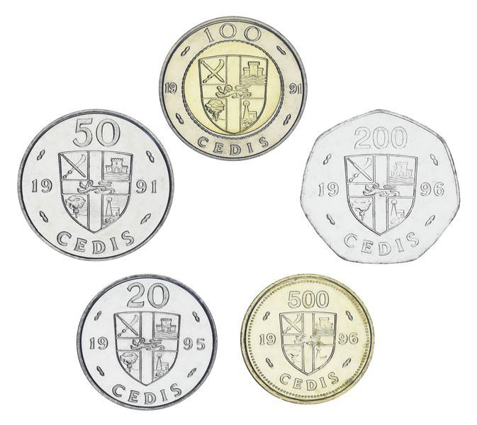 Ghana 5 Coin Set 1991-1996 UNC 20, 50, 100, 200, 500 Cedi