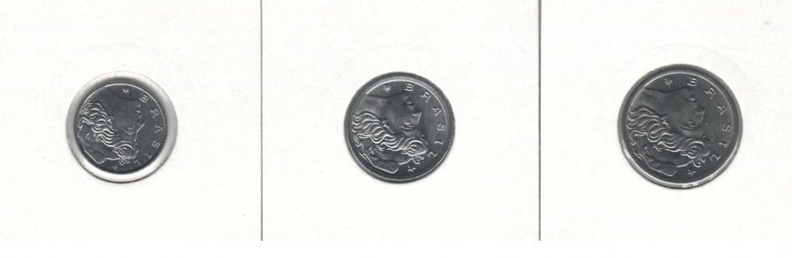 Brazil set of 3 coins 1975 UNC 1, 2, 5 centavos