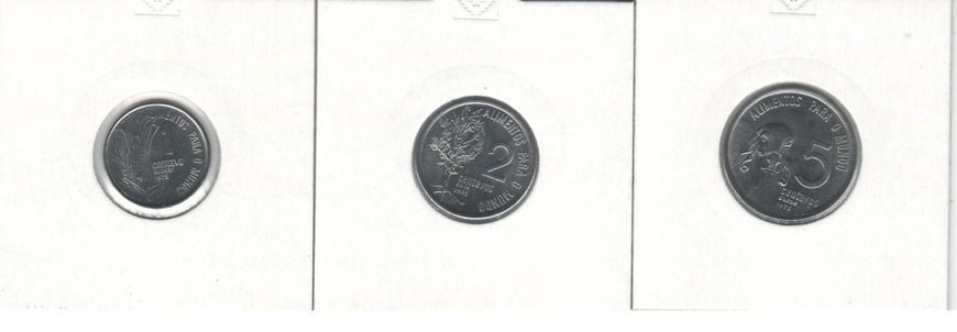 Brazil set of 3 coins 1975 UNC 1, 2, 5 centavos