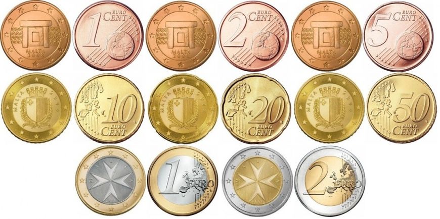 Мальта набор из 8 монет евро 2008 UNC 1, 2, 5, 10, 20, 50 евроцентов, 1, 2 евро М03093 фото