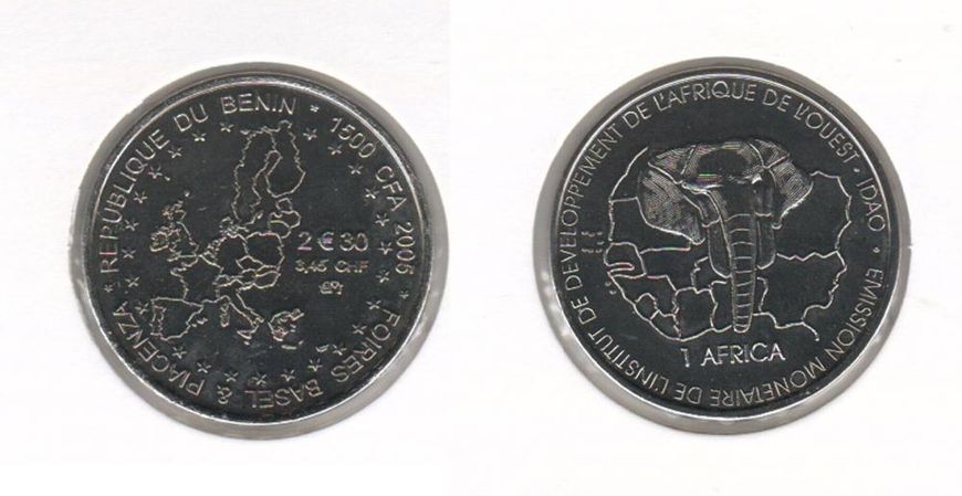 Бенін 1500 франків 2005 «Євро» UNC М02026 фото