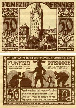 Banknote Germany Notgeld 50 pfennig 1921 F-VF Paderborn