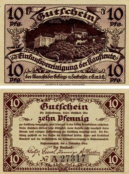 Banknote Germany Notgeld 10 pfennig 1920 F-VF Klostermansfeld
