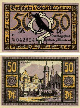 Banknote Germany Notgeld 50 pfennig 1921 F-VF Merseburg Variety 4