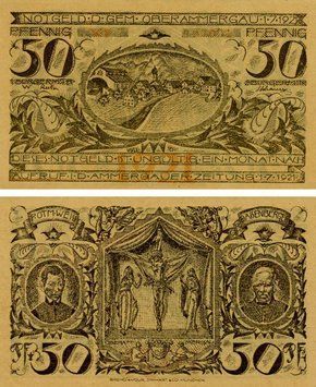 Banknote Germany Notgeld 50 pfennig 1921 F-VF Oberammergau