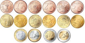 Австрія набір з 8 монет євро 2002 UNC 1, 2, 5, 10, 20, 50 центів, 1, 2 євро М03094 фото