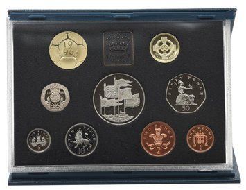 Набір монет Великобританія набір з 9 монет 1996 Proof 1, 2, 5, 10, 20, 50 пенсів, 1, 2, 5 фунтів у сувенірному пакуванні М23768 фото