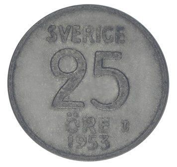 Монета Швеція 25 ери 1953 Срібло F-VF М17810 фото