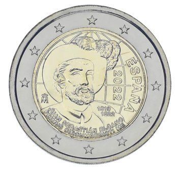 Монета Іспанія 2 євро 2022 Біметал UNC Хуан Себастьян Елькано. 500-річчя першої навколосвітньої подорожі М17097 фото