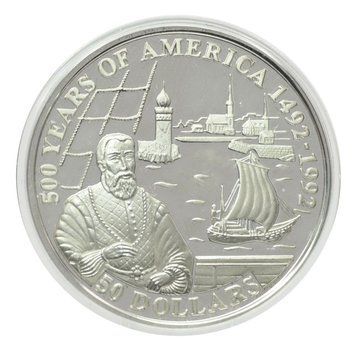 Монета Острови Кука 50 доларів 1993 Срібло Proof 500 років Відкриттю Америки &ndash; Дієго Веласкес М22633 фото