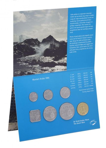 Аруба набір з 7 монет 1995 UNC 5, 10, 25, 50 центів, 1, 2,5 флорина, жетон Сувенір М14722 фото