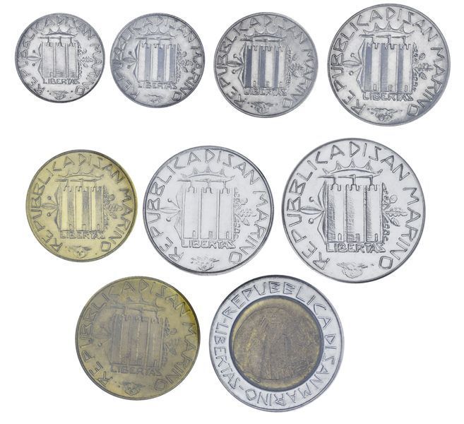 Набір монет Сан-Марино набір з 9 монет 1985 UNC 1, 2, 5, 10, 20, 50, 100, 200, 500 лір М00101 фото