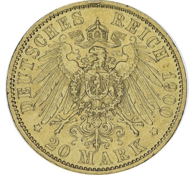 Germany 20 Marks 1900 Gold F-VF A German Empire WILHELM II (AU 900, 7.97 grams)