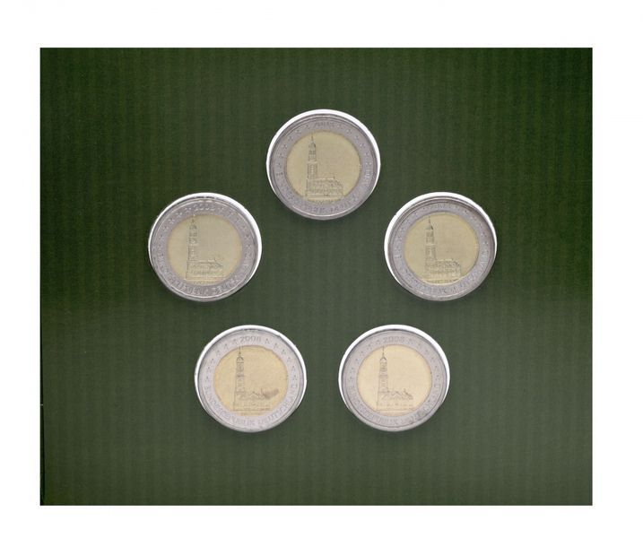 Coins set Germany set of 5 coins for 2 euros 2008 A, D, F, G, J "Hamburg" UNC Blister