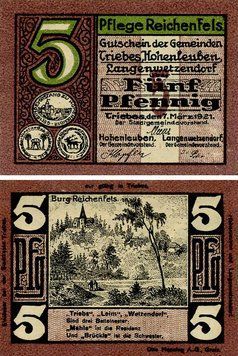 Banknote Germany Notgeld 5 pfennig 1921 F-VF Reichenfels