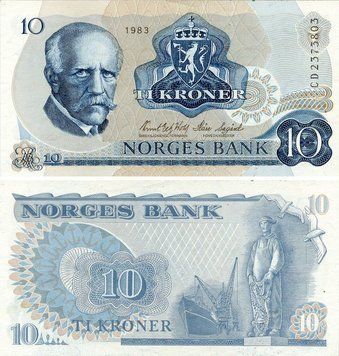 Норвегия 10 крон 1983 UNC (P36c)