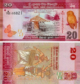 Банкнота Шрі-Ланка 20 рупій 2022 UNC Сова Метелик (P123) Б23603 фото