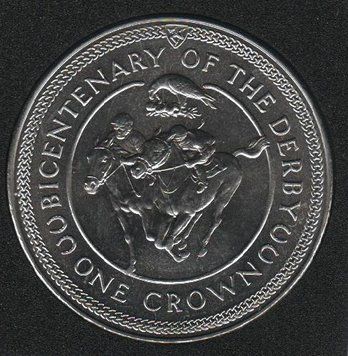 Coin Isle of Man 1 crown 1980 UNC 200 years of the derby. Horse Racing (KM#63)