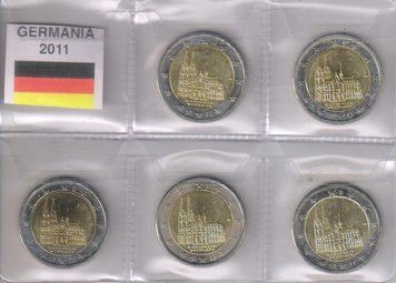 Набір монет Німеччина набір з 5 монет по 2 Євро 2011 A, D, F, G, J &laquo;Північний Рейн-Вестфалія&raquo; UNC М07029 фото