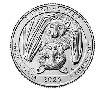 Монета США 25 центів (квотер) 2020 S UNC 51-й парк - Американське Самоа Летюча миша М13087 фото