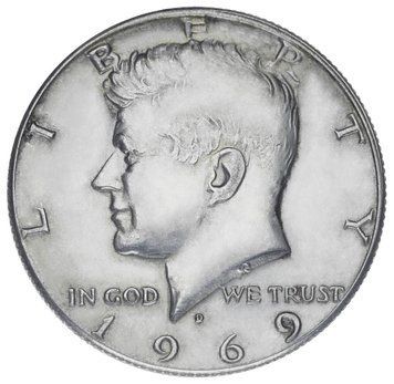 США 50 центів (половина) 1969 Серебро F-VF D Джон Кеннеді М18909 фото
