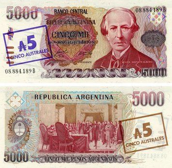 Banknote Argentina 5 austral 1985 UNC 50,000 pesos (P321)