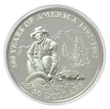 Монета Острови Кука 50 доларів 1993 Срібло Proof 500 років Відкриттю Америки &ndash; Золота лихоманка М22634 фото