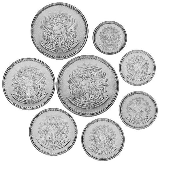 Набор монет Бразилия набор из 8 монет 1986-1988 UNC 1, 5, 10, 20, 50 сентаво, 1, 5, 10 крузадос М06415 фото