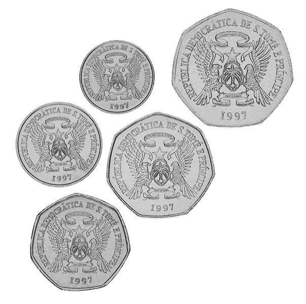 Набор монет Сан-Томе и Принсипи набор из 5 монет 1997 UNC 100, 250, 500, 1000, 2000 добра М04390 фото
