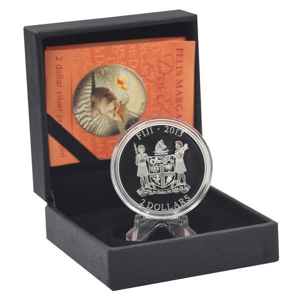 Coin Fiji 2 Dollars 2013 Silver Proof Wild Cat - Sand Cat (Ag 999, oz, 31.1 grams)