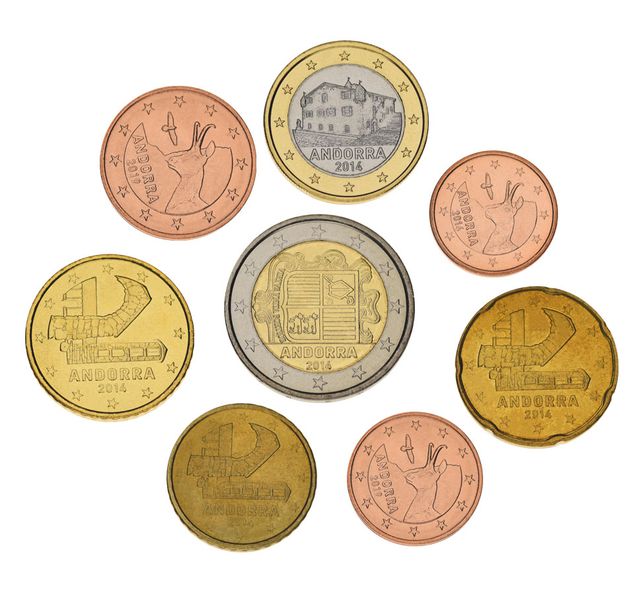 Andorra set of 8 euro coins 2014-2019 UNC 1, 2, 5, 10, 20, 50 cents, 1, 2 euro