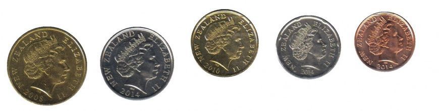 New Zealand set of 5 coins 2008-2014 UNC