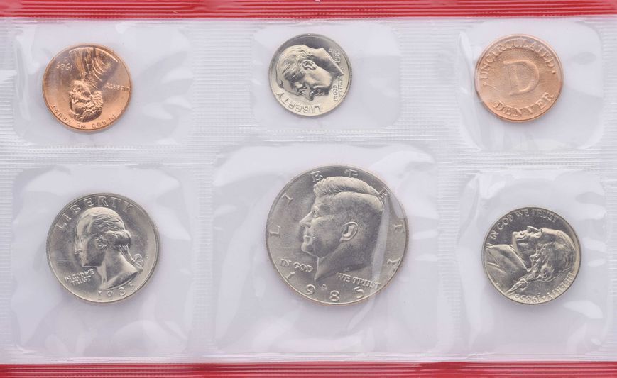 Набір монет США набір з 6 монет 1985 UNC D 1, 5, 10, 25, 50 центів, медаль М13105 фото
