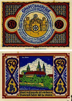 Banknote Germany Notgeld 50 pfennigs 1921 F-VF Osnabr&uuml;ck - Cathedral