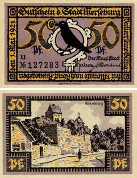 Banknote Germany Notgeld 50 pfennig 1921 F-VF Merseburg Variety 6