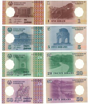 Таджикистан набір з 4 банкнот 1999 UNC Б04020 фото
