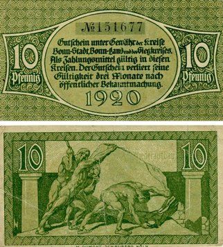 Banknote Germany Notgeld 10 pfennig 1920 F-VF Cologne Variety 2