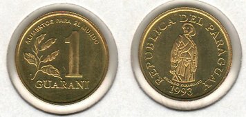 Paraguay 1 Guarani 1993 VF (KM # 192)