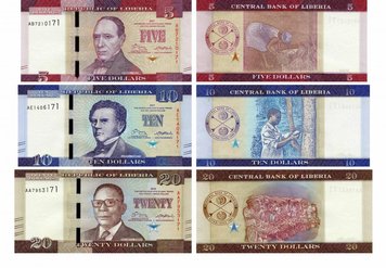 Ліберія набір з 3 банкнот 2016-2017 UNC 5, 10, 20 доларів (P31, P32, P33) Б12634 фото