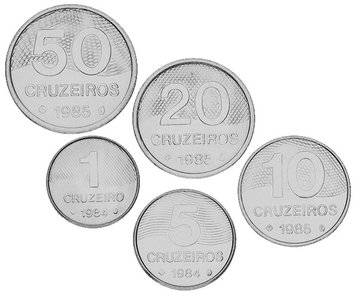 Бразилія набір з 5 монет 1980-1985 UNC 1, 5, 10, 20, 50 крузейро М06416 фото